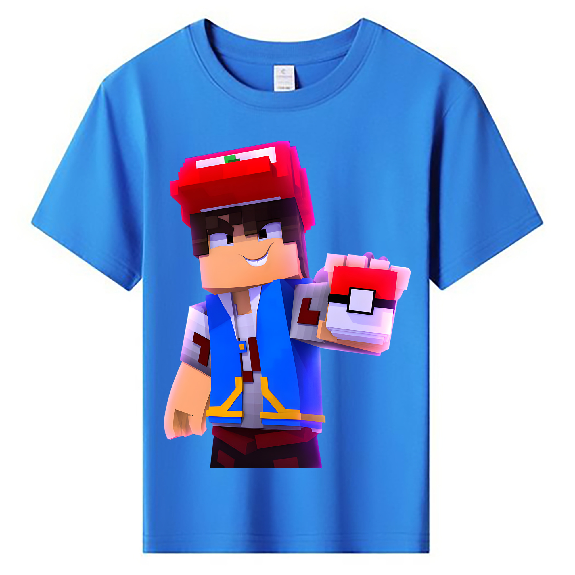 （画像用） マインクラフト ブロックの世界 Minecraft MC Block world 綿100％キッズTシャツ（フロントプリント）